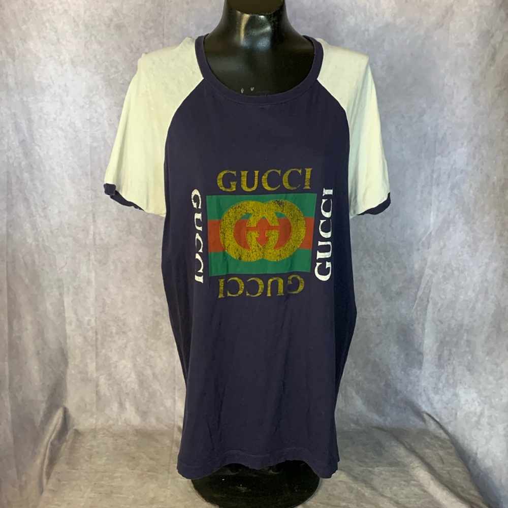 Gucci Modern Future Logo Classic 2 Tone Baseball T Shirt Top Sz. L